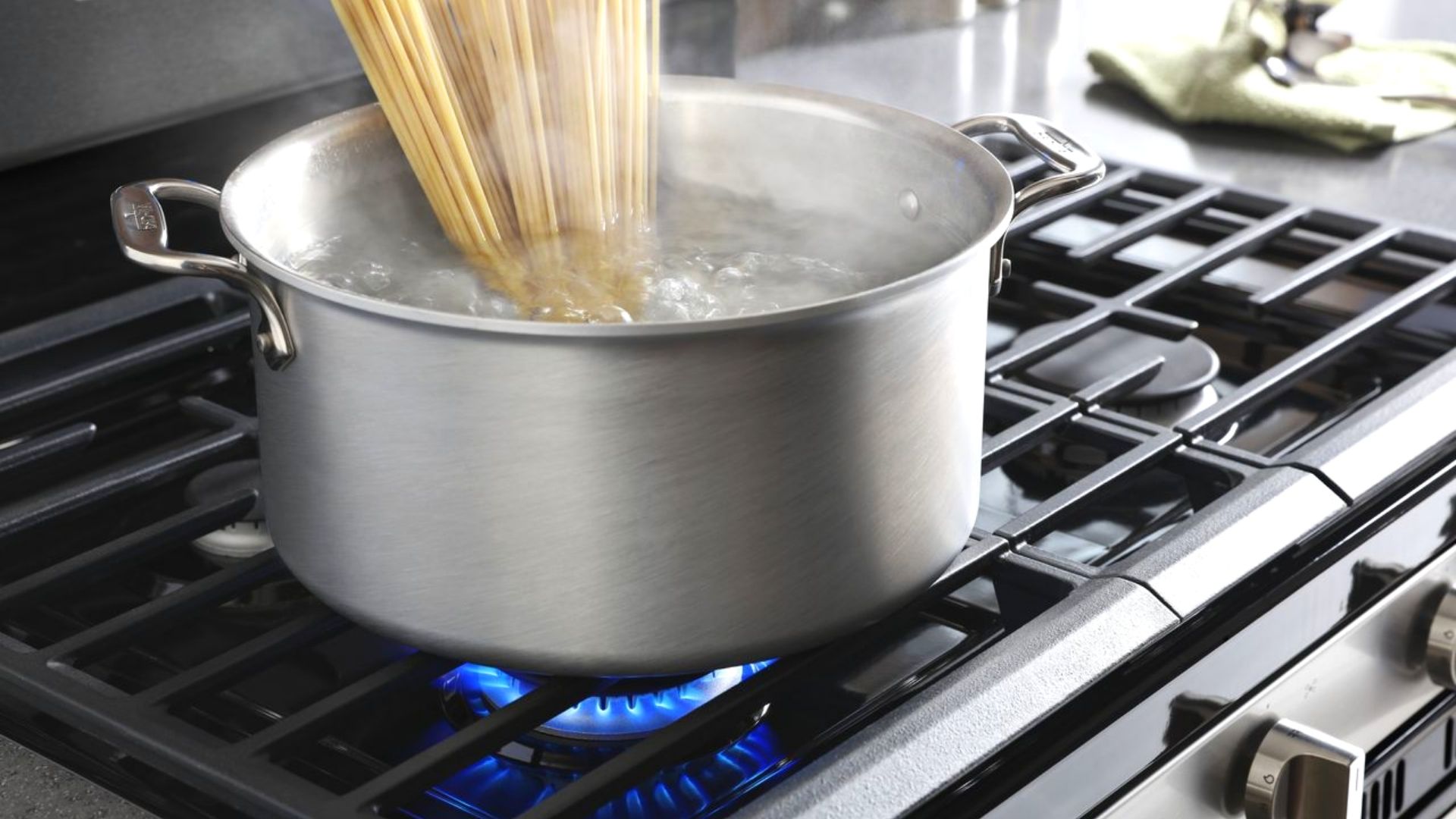 Pot Cooking Pasta On Gas Stove