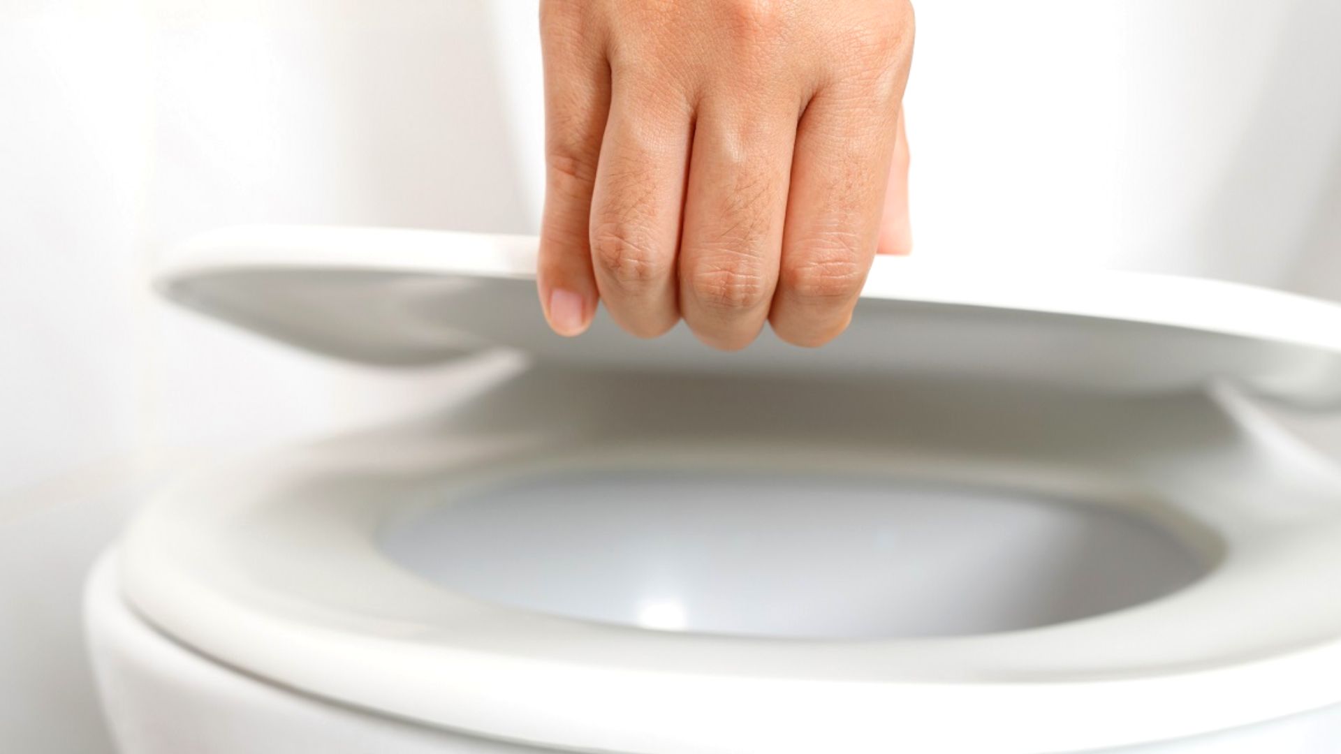 Person Lifting Lid Of Toilet